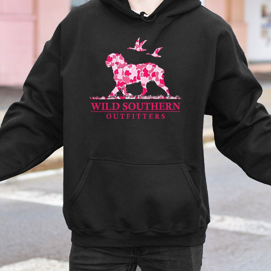 Boykin Spaniel Hoodie | Pink Camo Hunting Dog Design | Premium Cotton-Poly Blend | Gift for Outdoorsmen and Dog Lovers