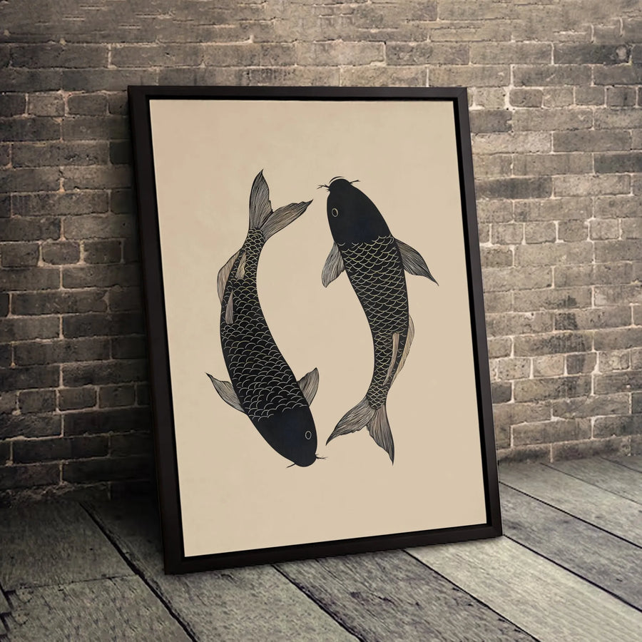Koi Fish Canvas Print | Yin Yang Zen Wall Art | Premium Gallery Wrapped Decor | Modern Japanese Minimalist Gift for Home Office