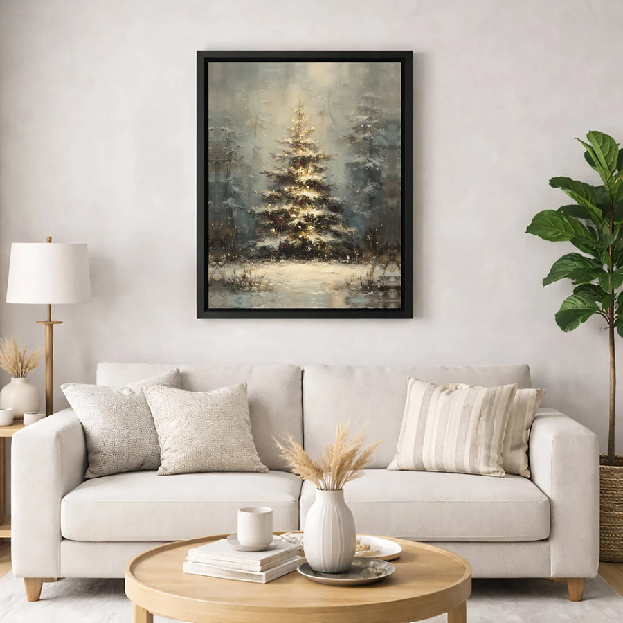 Christmas Tree Canvas Wall Art | Impressionist Winter Forest Snowy Landscape | Premium Gallery Wrapped Print | Holiday Home Decor Gift