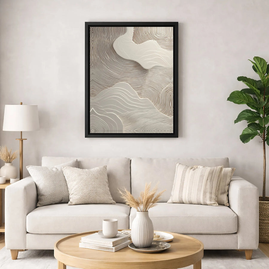 Abstract Wavy Line Canvas Print | Modern 3D Topographic Texture Wall Art | Gallery-Quality Premium Decor | Neutral Minimalist Living Room Gift