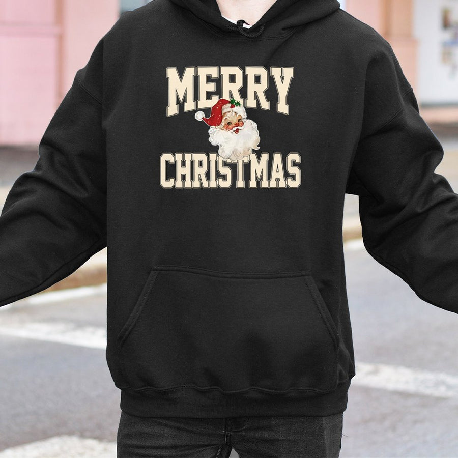 Merry Christmas Santa Hoodie | Retro Vintage Santa Claus Graphic | Soft Cotton Blend Premium Sweatshirt | Cozy Holiday Gift for Her & Him