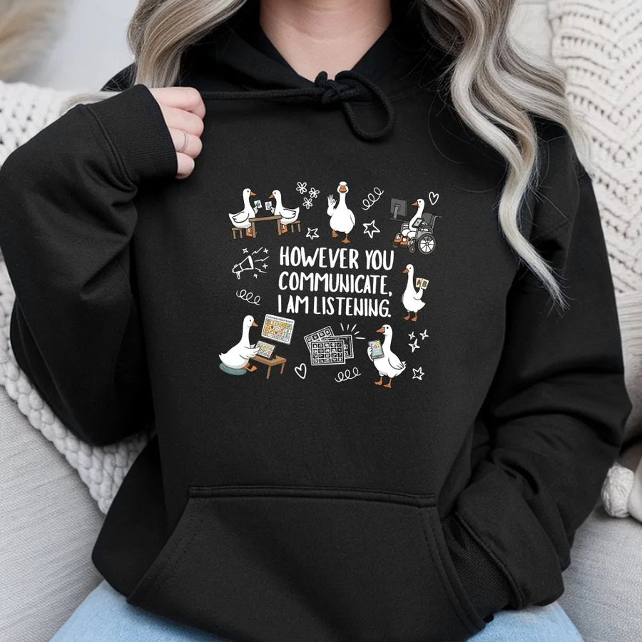 Special Education Teacher Hoodie | Goose Communication Graphic Print | Premium Cotton Blend | Gift for SLP Therapist & Inclusion Advocate