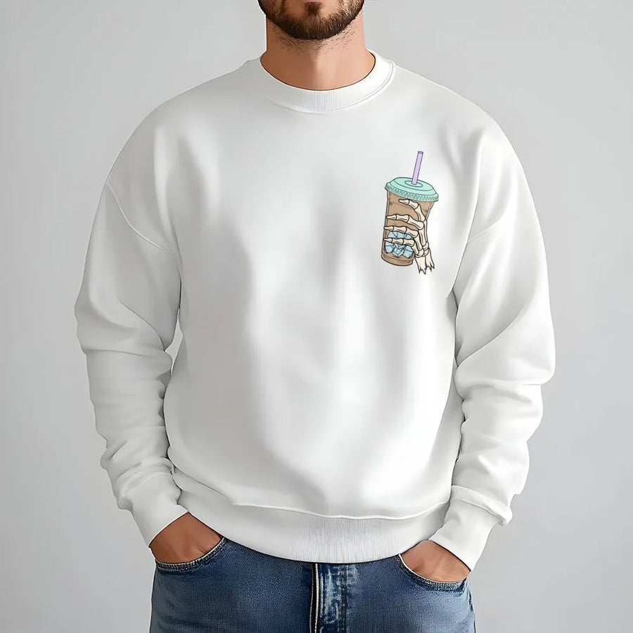 Iced Coffee Skeleton Hand Sweatshirt | Aesthetic Graphic Design | Premium Cotton Blend | Gift for Coffee Lovers & Caffeine Addicts