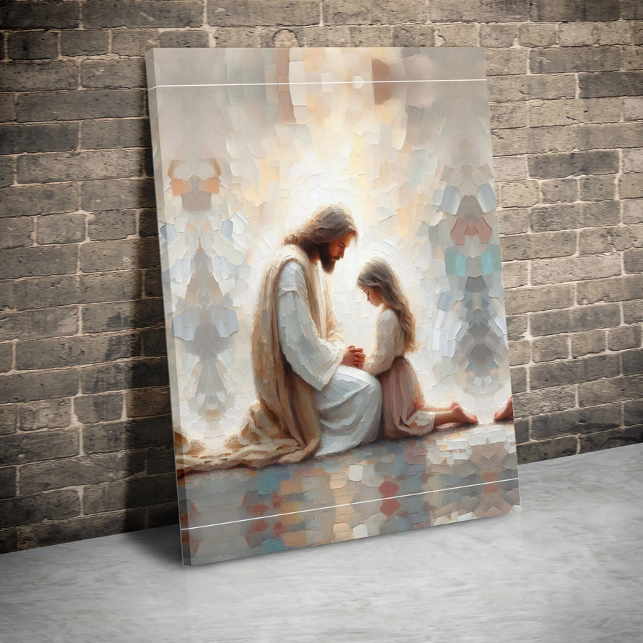 Jesus With Child Wall Art | Praying Together Religious Canvas Print | Premium Fade-Resistant Decor | Faithful Christian Home Gift