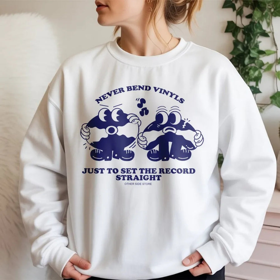 Vinyl Record Sweatshirt | Never Bend Vinyls Music Lover Design | Premium Cotton Blend Crewneck | Funny Retro Audiophile Gift For Him Or Her