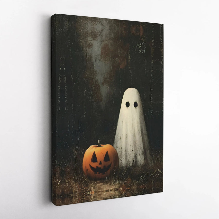 Vintage Ghost And Jack-O'-Lantern Canvas | Spooky Halloween Wall Art | 1.25 Inch Gallery Wrap | Premium Seasonal Home Decor