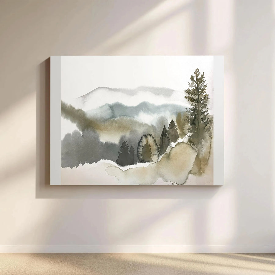 Appalachian Mountain Watercolor Canvas | Misty Forest & Pine Trees Print | Premium Fade-Resistant Ink | Modern Farmhouse Living Room Decor Gift