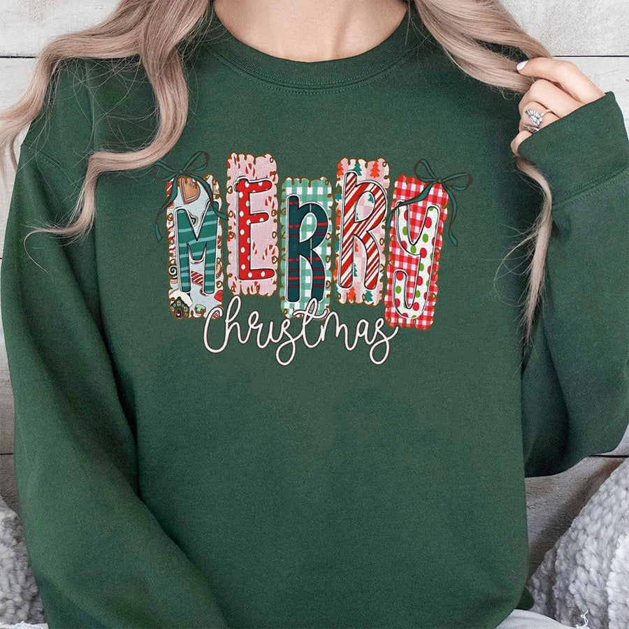 Merry Christmas Sweatshirt | Coquette Aesthetic Holiday Bow Design | Premium Cotton Blend | Cute Preppy Gift for Her