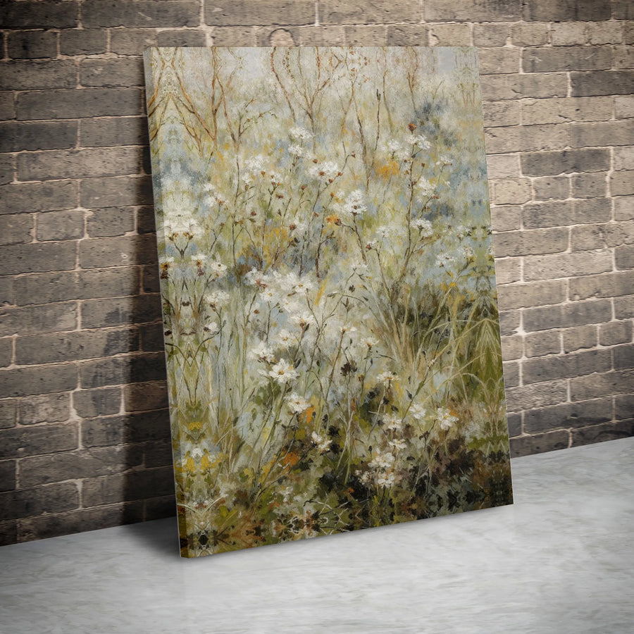 Wildflower Meadow Canvas Print | Vintage Textured Floral Painting | Premium Espresso Framed Wall Art | Rustic Farmhouse Living Room Decor Gift