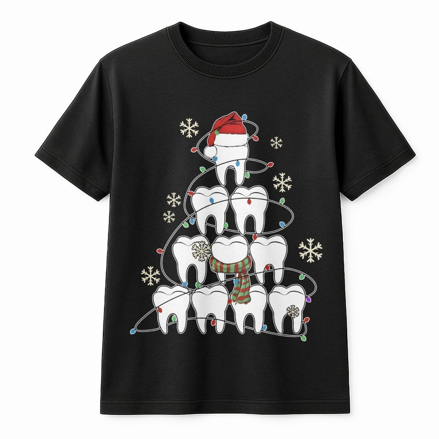 Dentist Christmas T-Shirt | Tooth Santa Hat Holiday Graphic | 100% Cotton Premium Tee | Funny Dental Hygienist Gift for Dental Squad