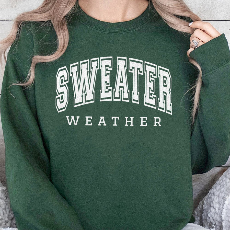 Sweater Weather Sweatshirt | Retro Collegiate Lettering | Premium Cotton Blend | Cozy Fall Apparel Gift for Her and Him