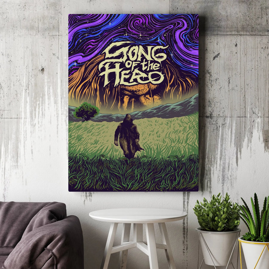 Psychedelic Surrealism Canvas Wall Art | Giant Floating Head Fantasy Illustration | Premium Gallery Wrap Print | Unique Home Decor Gift