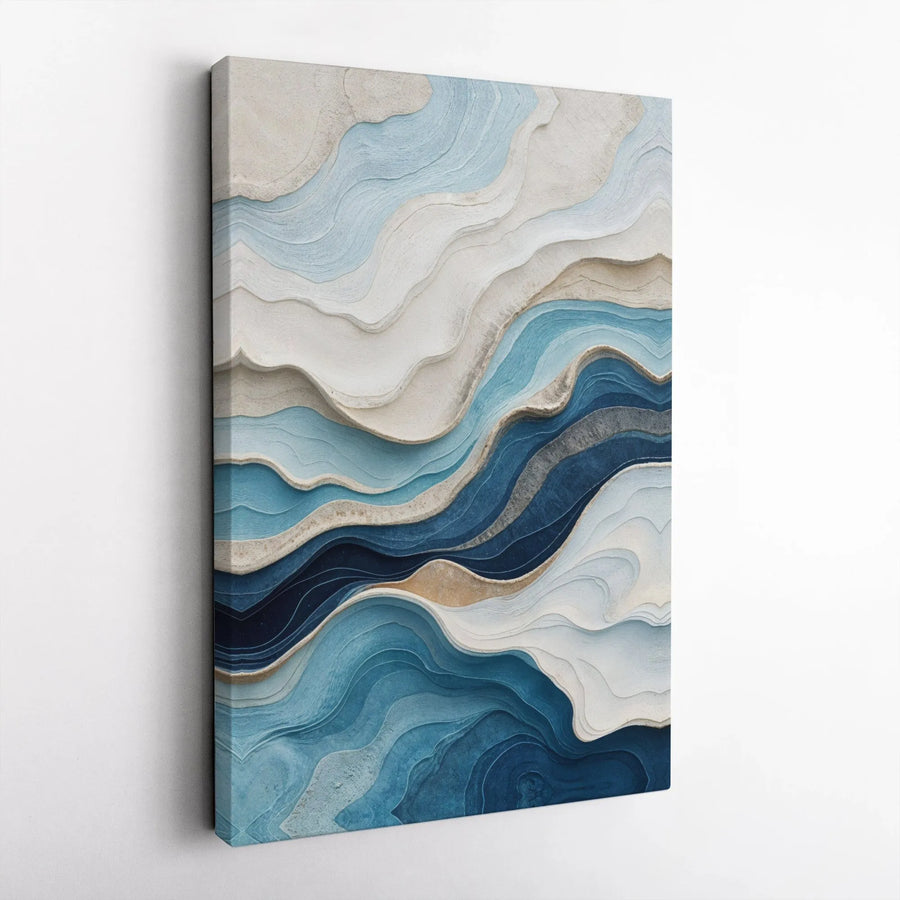 Abstract Blue Waves Canvas Art | Layered Coastal Topography Print | Premium Frameless Canvas | Modern Wall Decor for Living Room Gift