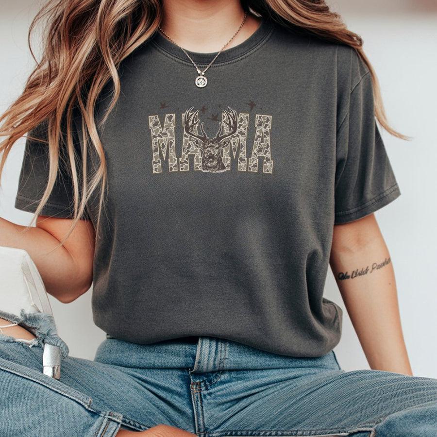 Camo Mama T-Shirt | Deer Hunting Graphic Tee | 100% Cotton Premium Comfort | Country Western Gift for Mom