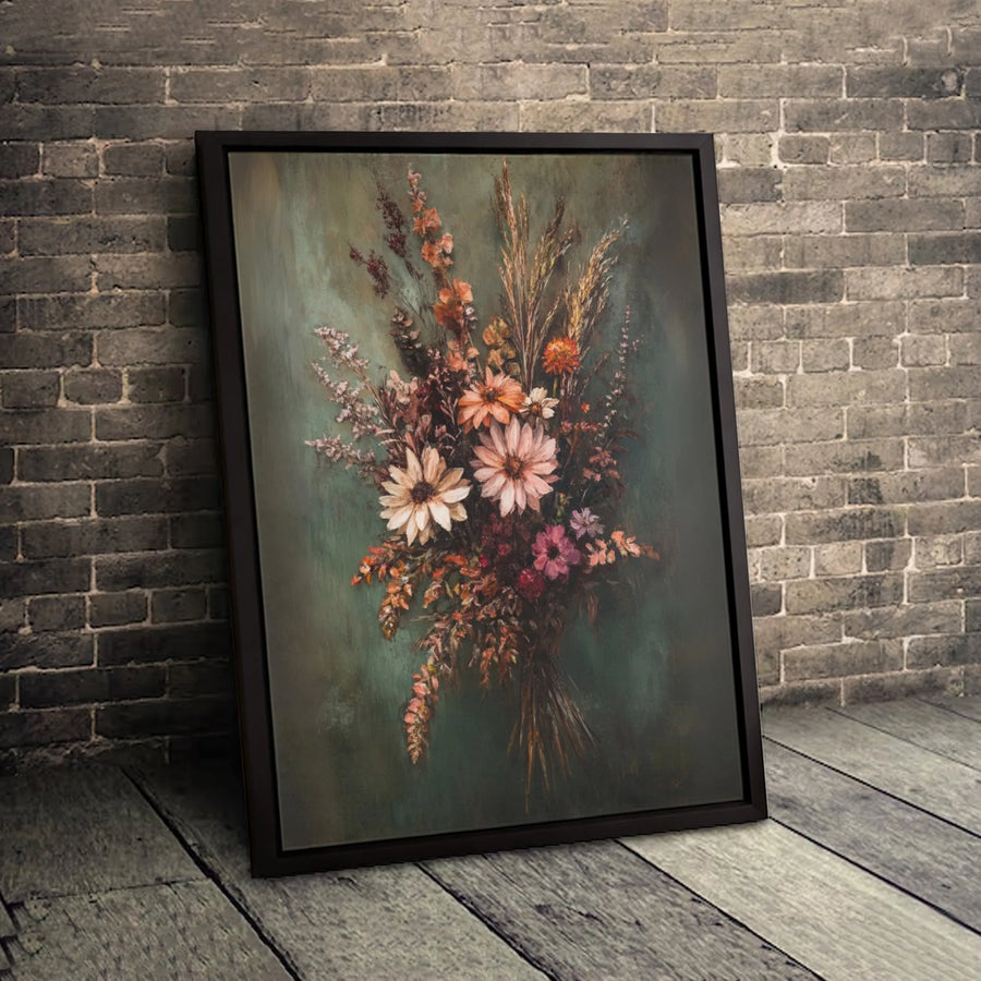 Wildflower Bouquet Canvas Wall Art | Moody Floral Oil Painting Print | Premium Gallery-Wrapped 1.25" Profile | Botanical Home Decor Gift