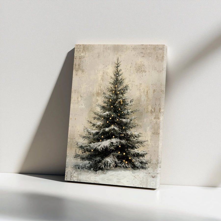 Rustic Christmas Tree Canvas | Snow Covered Pine Wall Art | Premium Gallery Wrap Decor | Festive Holiday Gift for Home