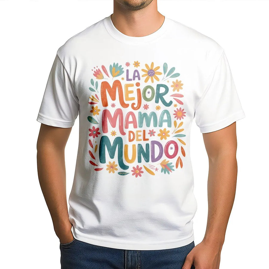 La Mejor Mamá Del Mundo T-Shirt | Colorful Floral Mama Design | Premium Cotton Blend | Gift for Latina Mom, Hispanic Mother's Day