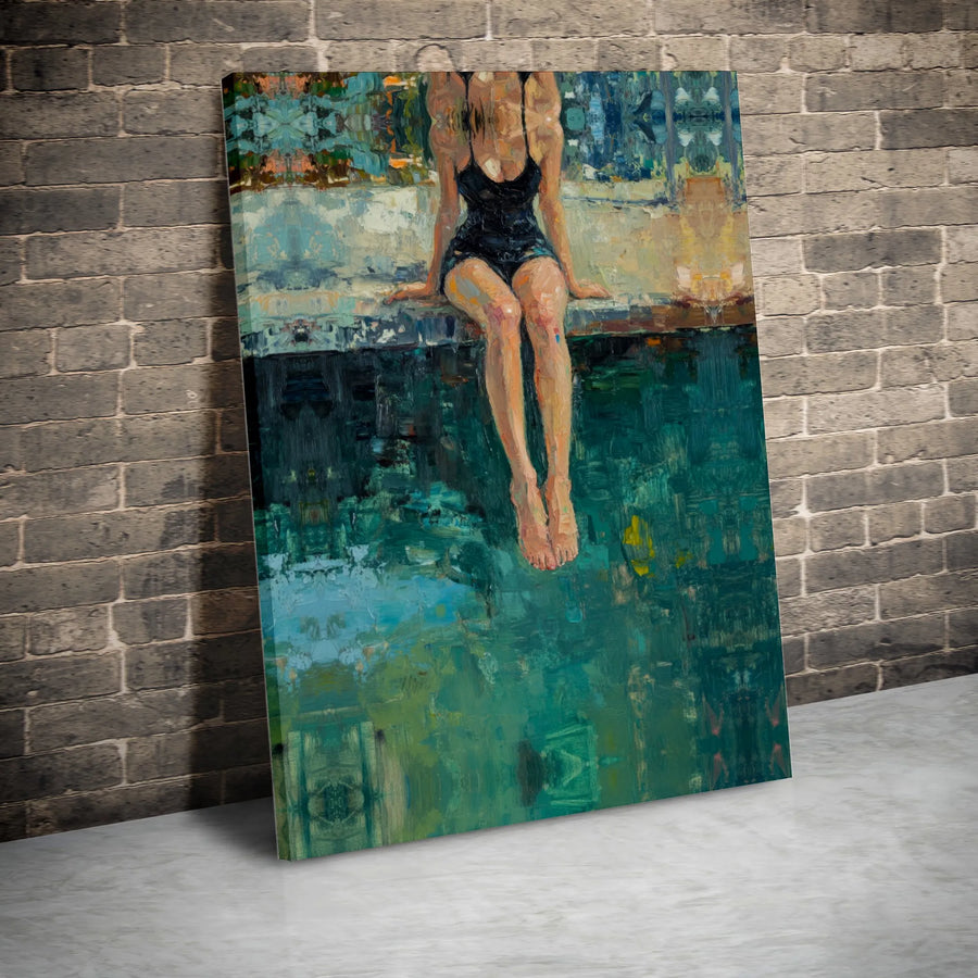 Woman At The Pool Canvas Art | Impressionist Swimming Woman Wall Decor | 1.25-Inch Gallery Wrap Print | Premium Modern Home Office Gift