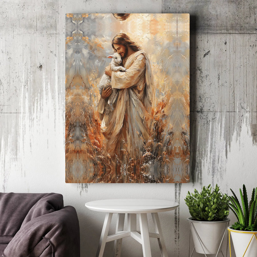 Jesus and Lamb Canvas Wall Art | The Good Shepherd Textured Painting | Premium Gallery Wrap | Christian Home Decor Religious Gift