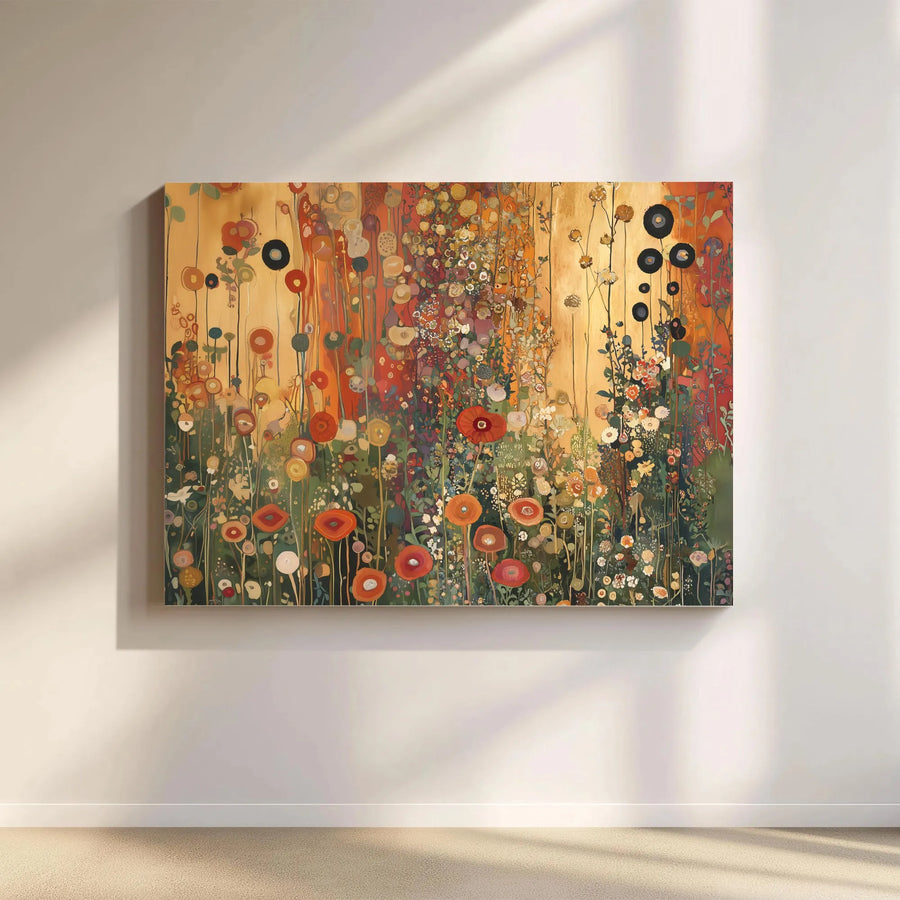 Abstract Wildflower Canvas Wall Art | Golden Sunset Botanical Meadow Painting | Gallery Wrapped Premium Print | Modern Home Decor Gift