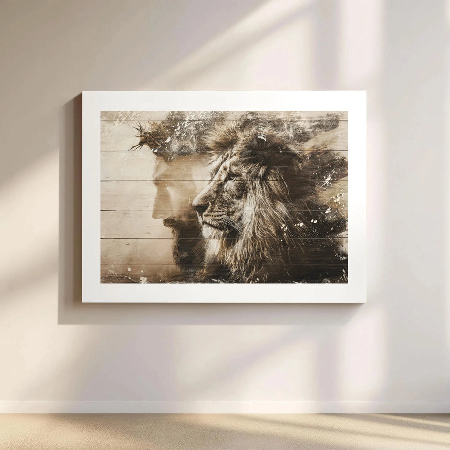 Jesus Christ and Lion of Judah Canvas Wall Art | Double Exposure Religious Decor | Premium Gallery Wrap Print | Faithful Christian Home Gift