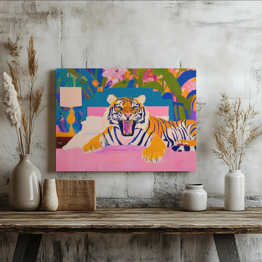 Roaring Tiger Wall Art | Colorful Maximalist Jungle Animal Print | Premium Gallery-Wrapped Canvas | Eclectic Home Decor Gift