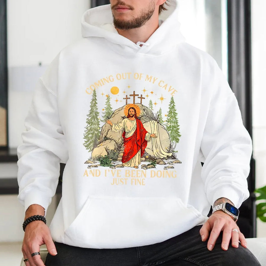 Jesus Coming Out Of My Cave Hoodie | Funny Christian Easter Graphic | Premium Cotton Blend | Gift For Him And Her