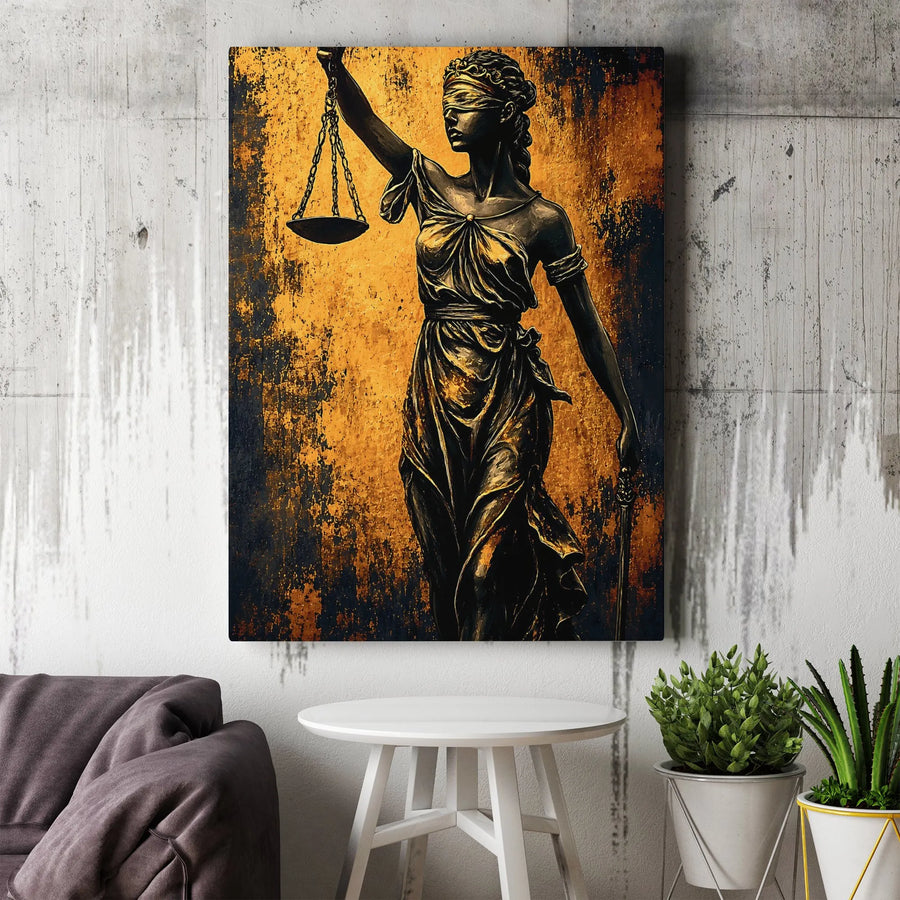 Lady Justice Canvas Print | Abstract Gold and Black Art | Premium Gallery Wrapped Canvas | Law Office Decor Gift for Lawyer