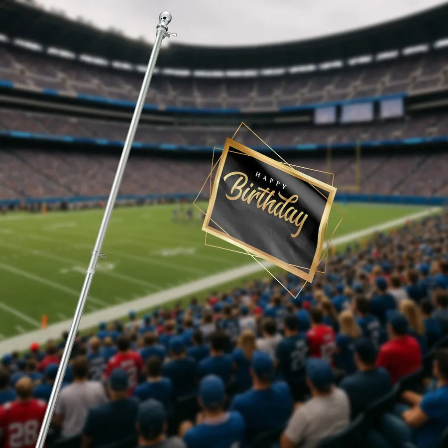 Black and Gold Birthday Flag | Gold Glitter Confetti Design | Double Sided Polyester Banner | Outdoor Happy Birthday Party Decoration & Welcome Gift