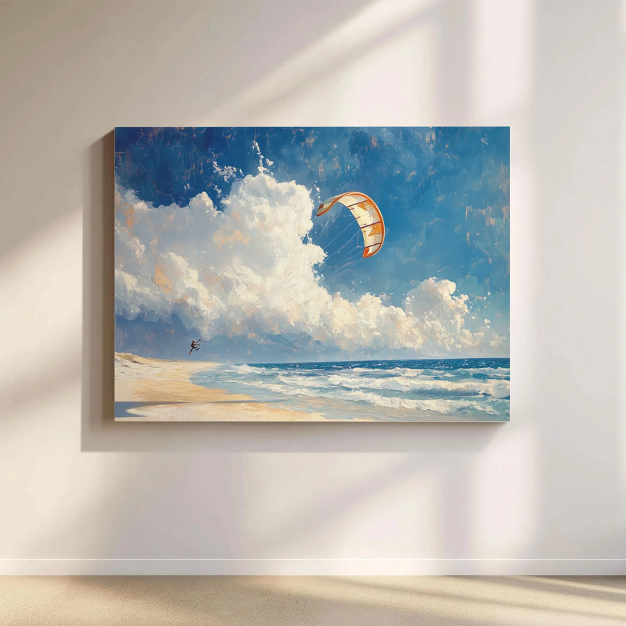 Kitesurfing Ocean Beach Wall Art | Impressionist Seascape Canvas Print | 1.25” Gallery Wrap | Coastal Decor Gift for Water Sports Lovers