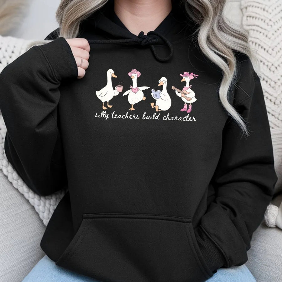 Silly Goose Teacher Shirt | Funny Teachers Build Character Tee | Soft Cotton Graphic Top | Back to School Gift for Educators