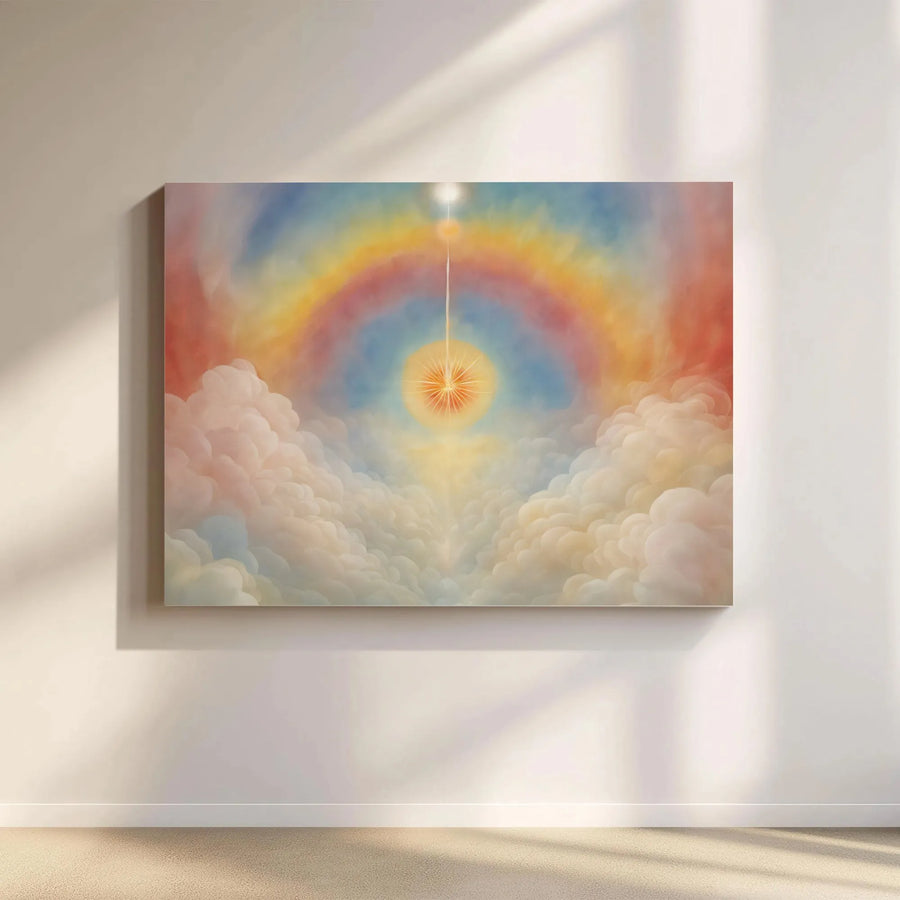 Celestial Sun Rainbow Canvas Art | Ethereal Clouds Spiritual Wall Decor | Premium 1.25-Inch Gallery Wrap | Serene Home Office Gift