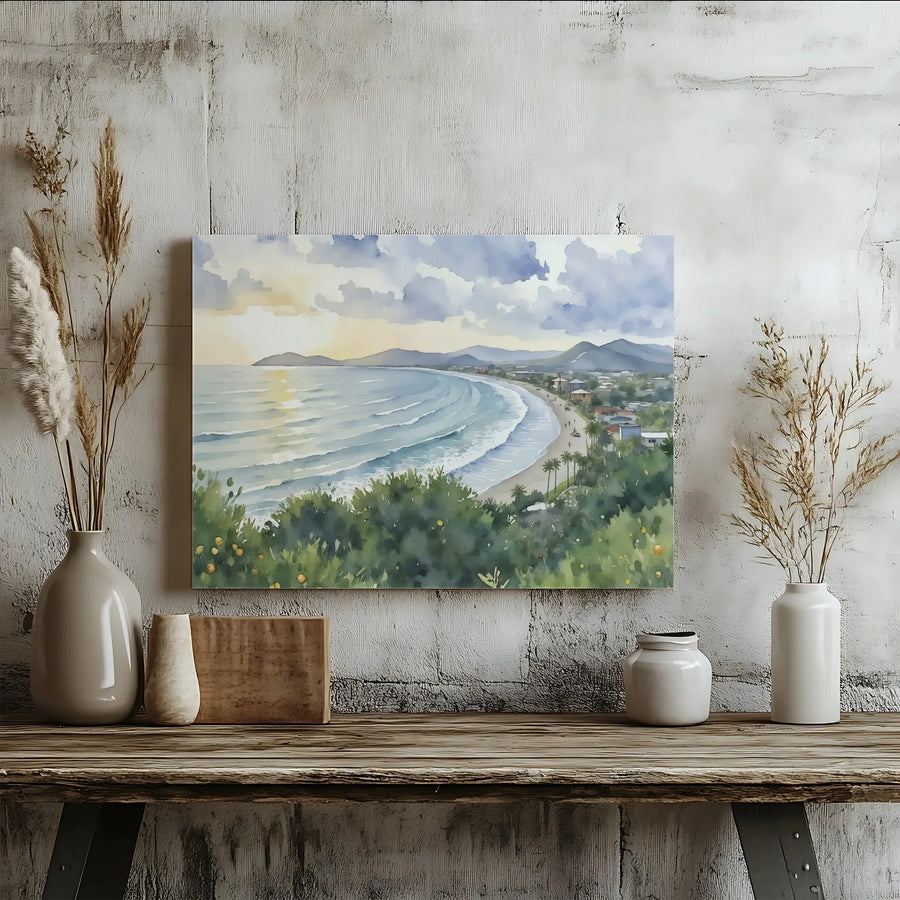 Coastal Beach Canvas Wall Art | Watercolor Sunrise Seascape Print | Premium 1.25" Gallery Wrap | Calming Home Decor for Living Room