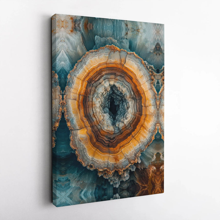 Abstract Geode Canvas Print | Teal and Orange Crystal Slice Wall Art | Premium Gallery Wrapped 1.25" Profile | Modern Home Decor Gift
