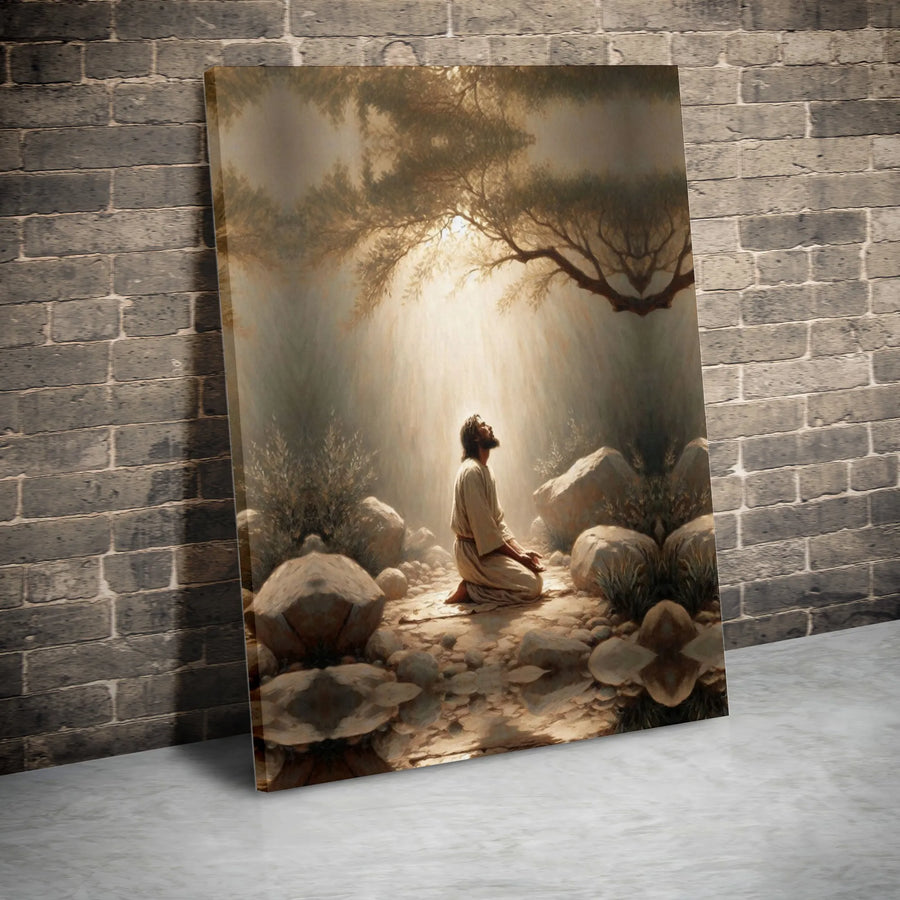 Jesus Praying In Gethsemane Canvas Art | Divine Light Religious Wall Decor | Premium Fade-Resistant Gallery Print | Christian Home Decor Gift