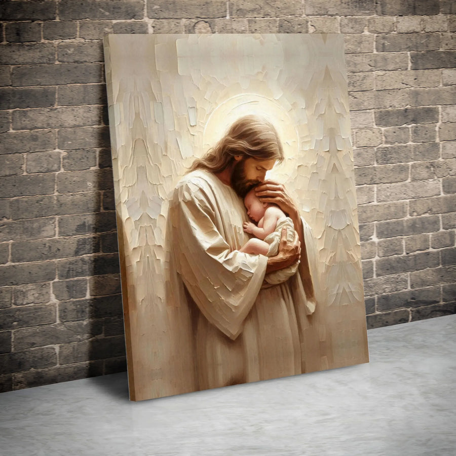 Jesus Holding Baby Canvas Art | Christian Nursery Wall Decor | Premium Gallery Wrap Print | Religious Gift for Parents and Baptism