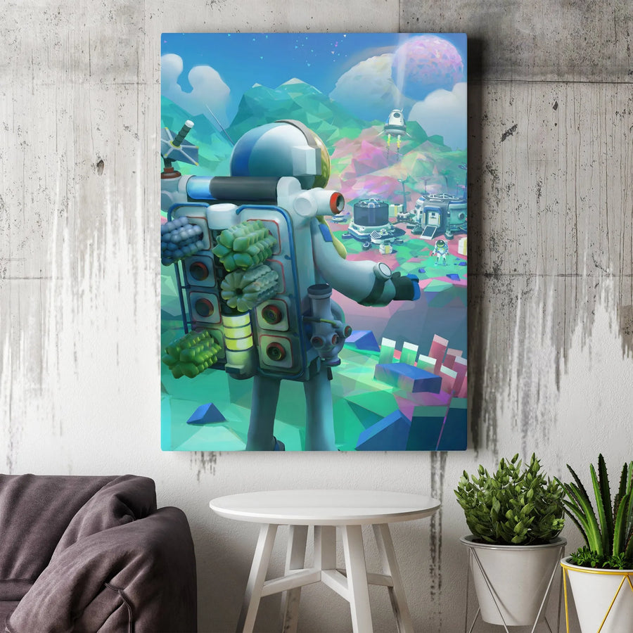 Astronaut Space Wall Art | Low Poly Alien Planet Landscape | Premium Gallery Wrap Canvas | Gaming Decor for Office or Bedroom Gift