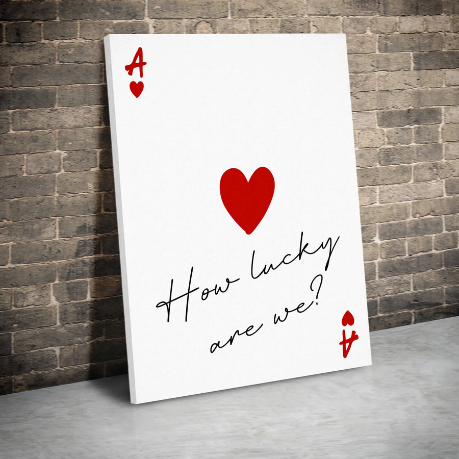 Ace of Hearts Canvas Wall Art | Minimalist 'How Lucky Are We?' Quote Print | Premium Frameless Design | Romantic Home Decor Gift for Couples