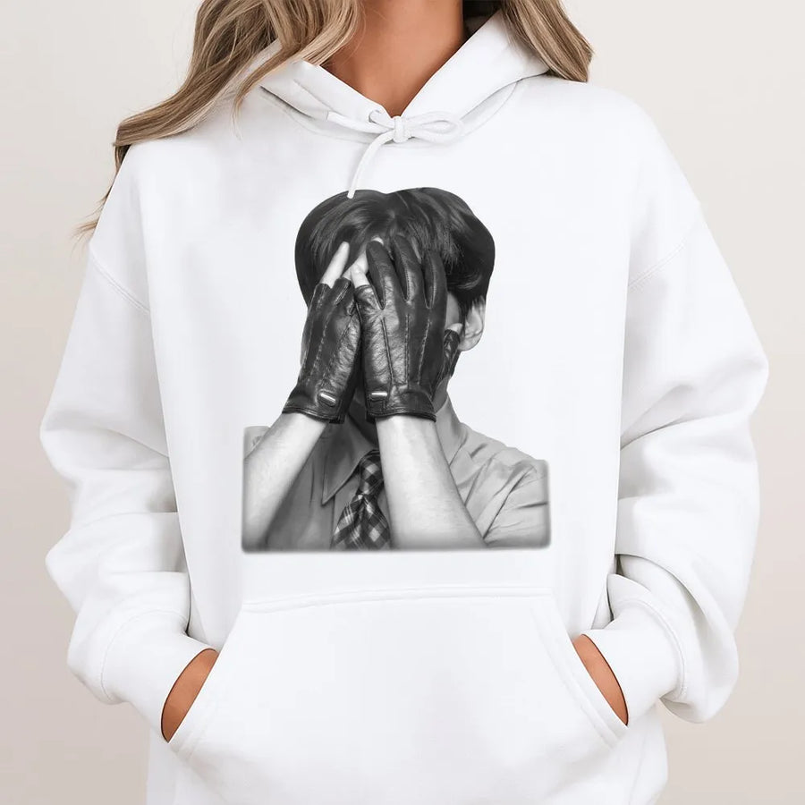 Gloved Hands Photo Hoodie | Moody Black and White Artistic Print | Premium Soft Cotton | Unisex Indie Fashion Streetwear Gift