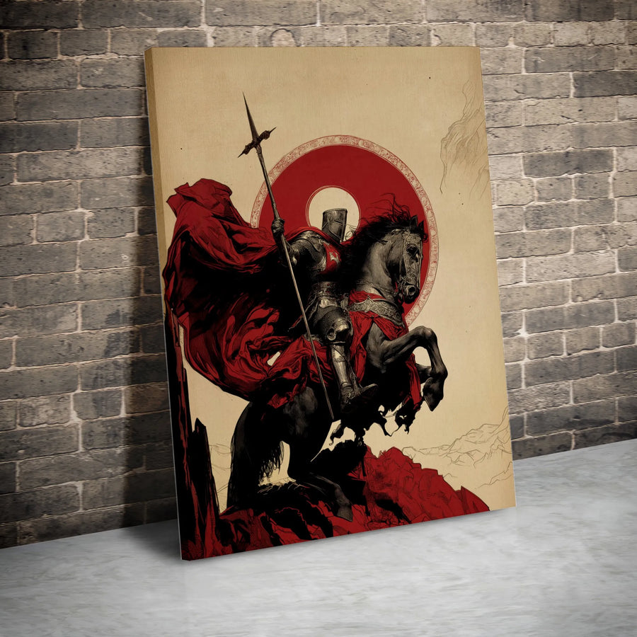 Knight Templar Canvas Wall Art | Vintage Crusader on Horseback Illustration | Premium Thick Gallery Canvas | Collector's Gift for Men, History Buff Decor