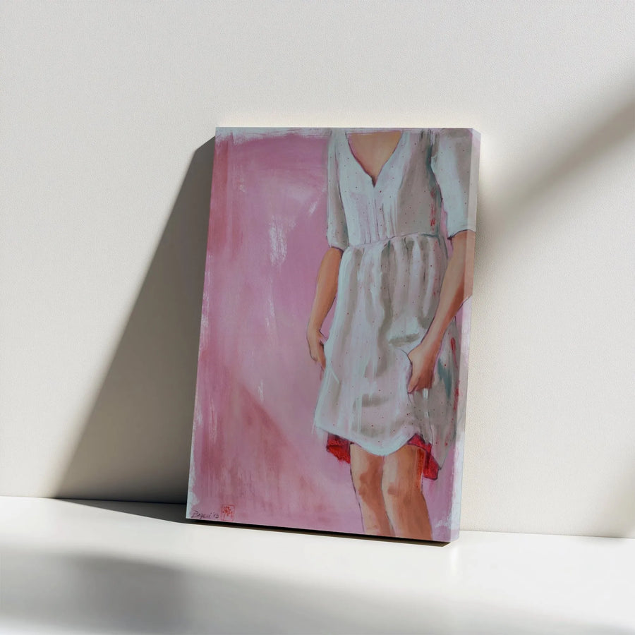 Figurative Painting Canvas Print | Woman in White Dress Morning Light Art | Premium Gallery Wrapped Canvas | Modern Home Decor Gift for Art Lover