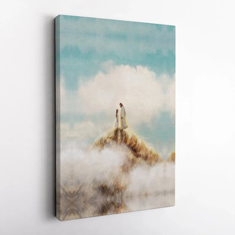 Jesus and Child Canvas Wall Art | Serene Mountain Top Faith Print | Premium Fade-Resistant Gallery Wrap | Christian Home Decor Gift