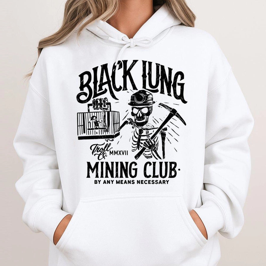 Black Lung Mining Club Hoodie | Edgy Skeleton Graphic Streetwear | Premium Cotton Blend | Gift For Miners & Alternative Style Fans