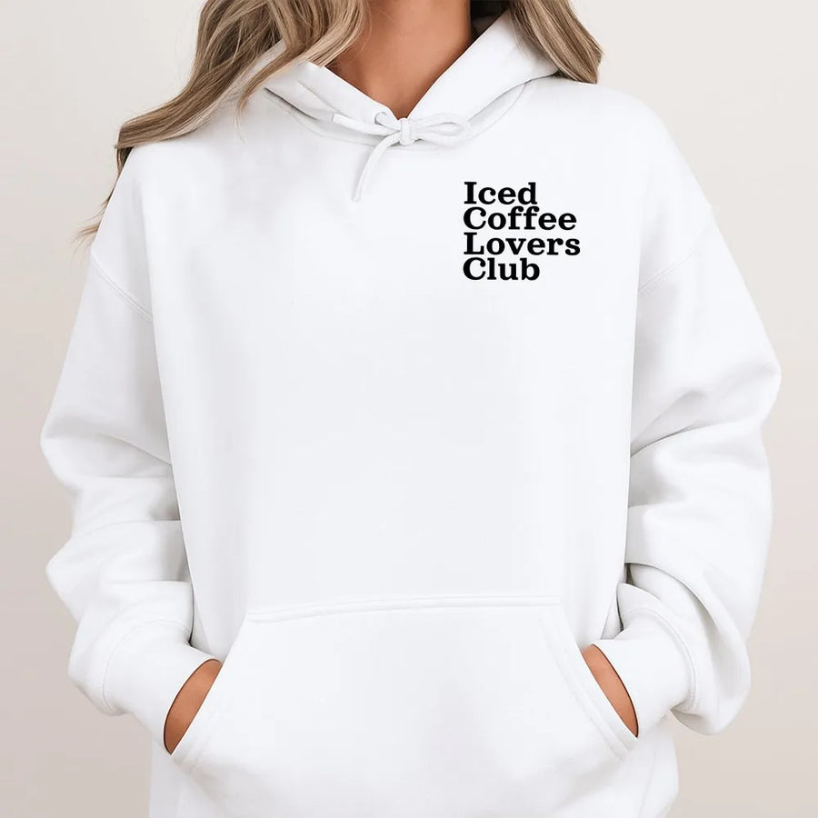 Iced Coffee Lovers Club Hoodie | Trendy Minimalist Graphic Sweatshirt | Soft Cotton Blend Pullover | Unisex Gift for Coffee Lover