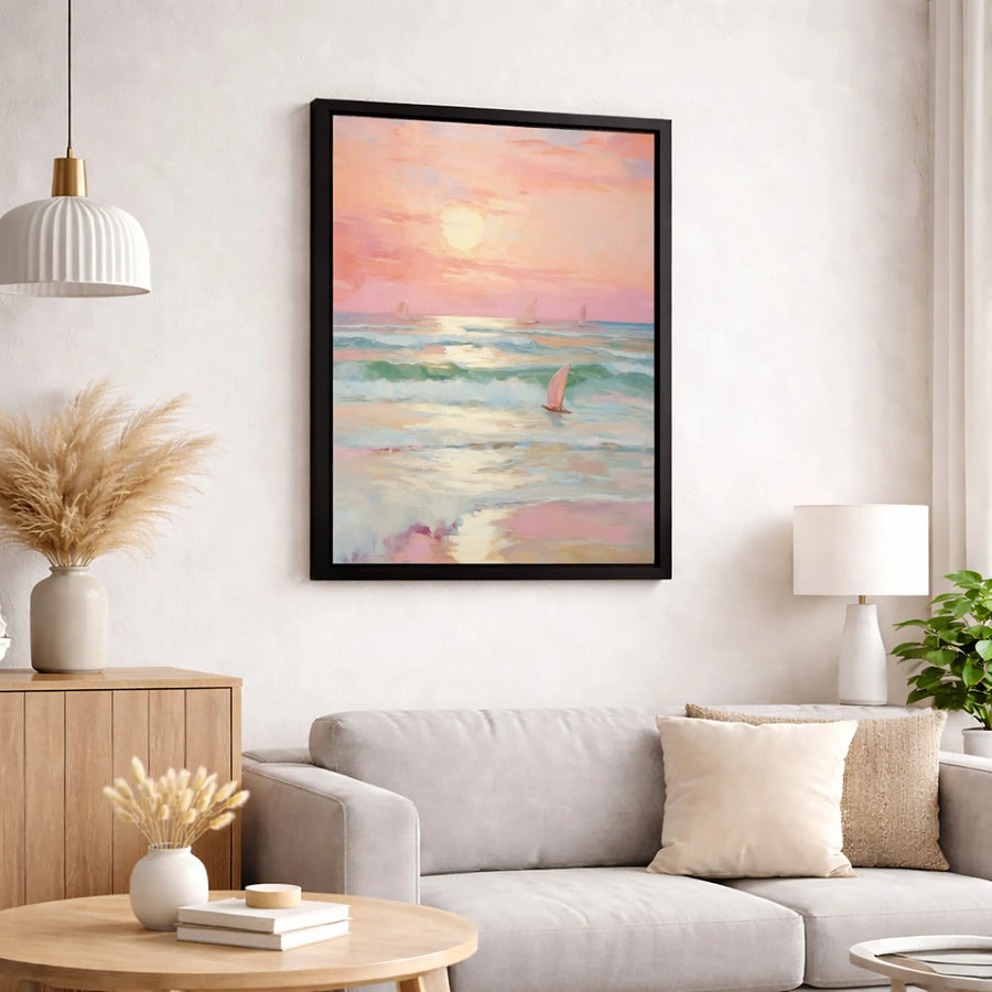 Sailboat Canvas Wall Art | Impressionist Sunset Ocean Painting | Gallery Wrapped Premium Print | Coastal Decor for Living Room Gift
