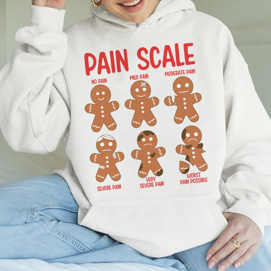 Pain Scale Gingerbread Hoodie | Funny Christmas Nurse Sweatshirt | Premium Cotton Blend | Holiday Gift for Healthcare Professionals