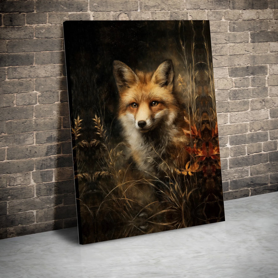 Vintage Fox Painting Canvas Wall Art | Moody Woodland Animal Portrait | Premium Gallery Wrapped Canvas | Rustic Cabin Decor Gift