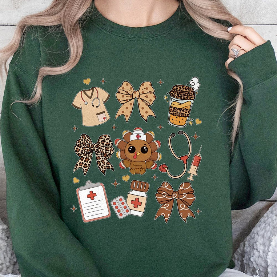Nurse Thanksgiving Sweatshirt | Cute Turkey Stethoscope Graphic | Premium Cotton Blend | Holiday Gift for Healthcare Workers and Nurses
