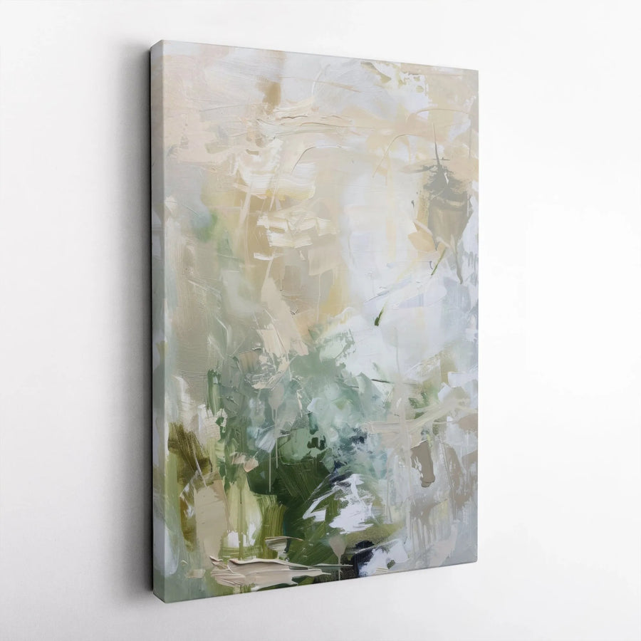 Abstract Green and Beige Wall Art | Modern Brushstroke Texture Canvas | Gallery Quality 1.25 Inch Frame | Neutral Minimalist Home Decor