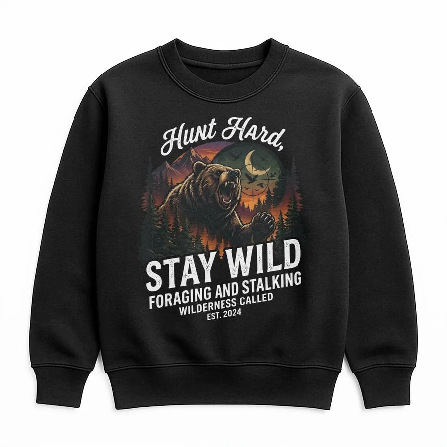 Hunting Sweatshirt for Men | Vintage Grizzly Bear Graphic | Premium Cotton Blend Pullover | Outdoorsman Gift for Hunter